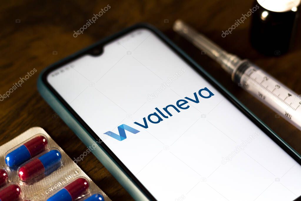 October 2, 2020, Brazil. In this photo illustration the Valneva SE logo seen displayed on a smartphone