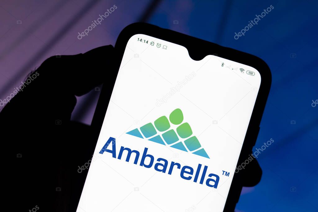 October 9, 2020, Brazil. In this photo illustration the Ambarella logo seen displayed on a smartphone
