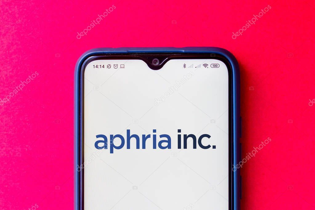 October 9, 2020, Brazil. In this photo illustration the Aphria Inc. logo seen displayed on a smartphone