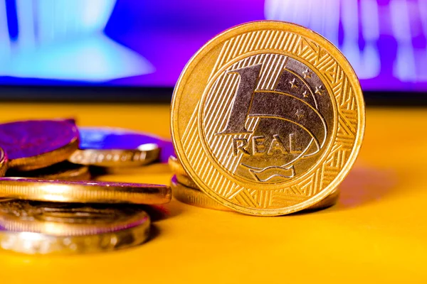 One Real Coin Money Brazil Economy Investment Income Concept — Stock Photo, Image