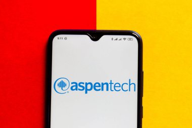14 Ekim 2020, Brezilya. Bu resimde Aspen Teknolojisi (AspenTech) logosu akıllı telefondan gösteriliyor