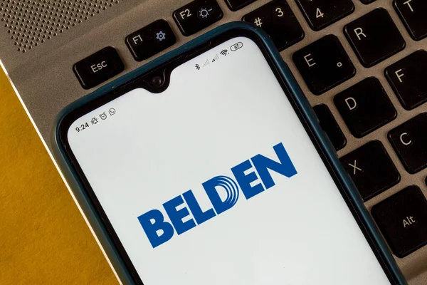 October 2020 Brazil Photo Illustration Belden Incorporated Logo Seen Displayed — Stock Photo, Image