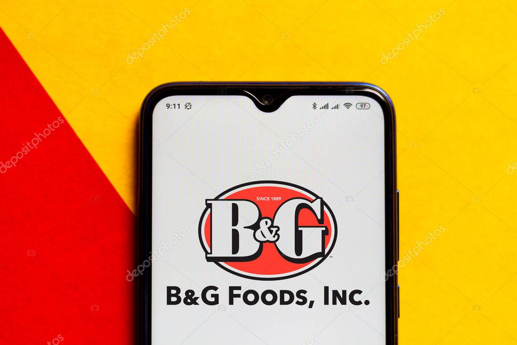 October 17, 2020, Brazil. In this photo illustration the B&G Foods logo seen displayed on a smartphone