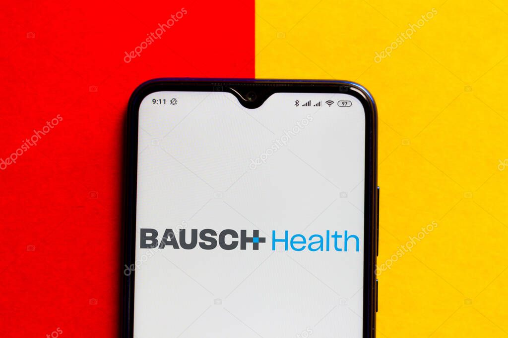 October 17, 2020, Brazil. In this photo illustration the Bausch Health Companies logo seen displayed on a smartphone