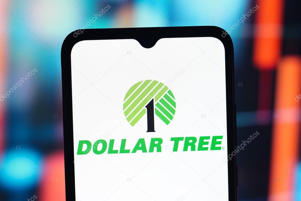 In this photo illustration, the Dollar Tree logo is seen displayed on a smartphone screen