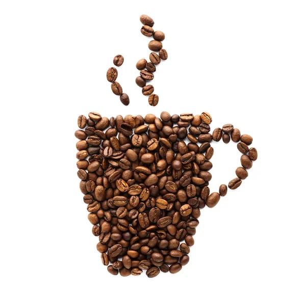 Ícone xícara de café feito de grãos de café torrados . — Fotografia de Stock
