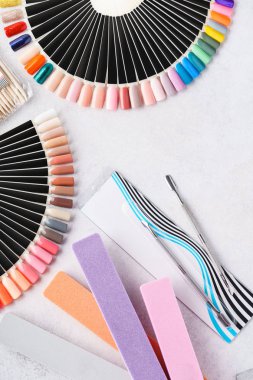 Manikür ekipmanları seti-tırnak dosyaları, renk örneği paletleri, Araçlar.