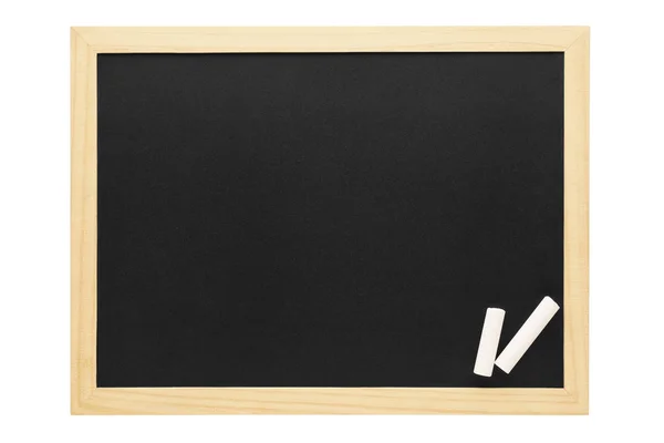 Empty blackboard with wooden frame and chalk. Copy space. — Stock Photo, Image