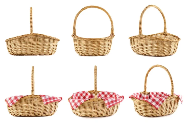 Collage de cestas vacías de picnic de mimbre. Aislado . — Foto de Stock
