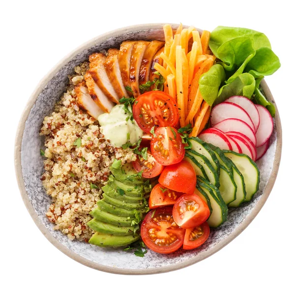 Healthy lunch bowl with grilled chicken, vegetables and quinoa. — Stock Photo, Image