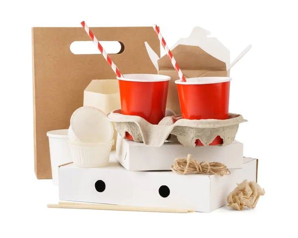 Envases de cartón para entrega de alimentos. Envases ecológicos . —  Fotos de Stock