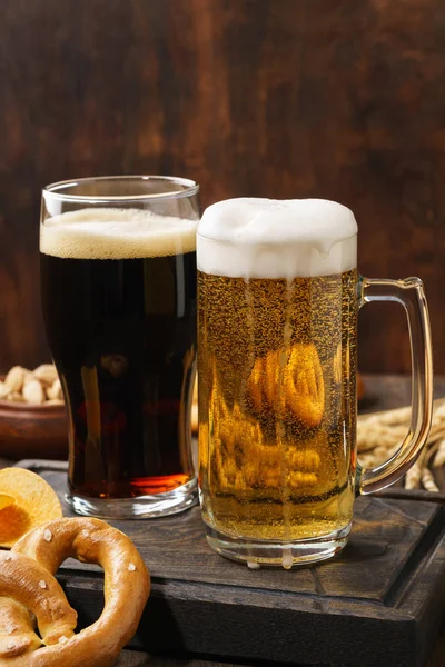 Various types of beer - light and dark and snack variety.