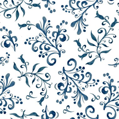 Yaprakları ve meyveleri ile çiçek seamless modeli. El çizimi. Başlık, blog, dekorasyon için arka plan. Tasarım duvar kağıtları, tekstil, kumaş için