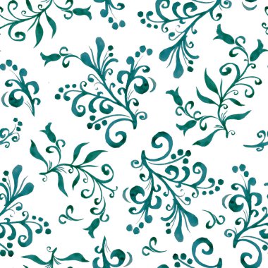 Yaprakları ve meyveleri ile çiçek seamless modeli. El çizimi. Başlık, blog, dekorasyon için arka plan. Tasarım duvar kağıtları, tekstil, kumaş için.