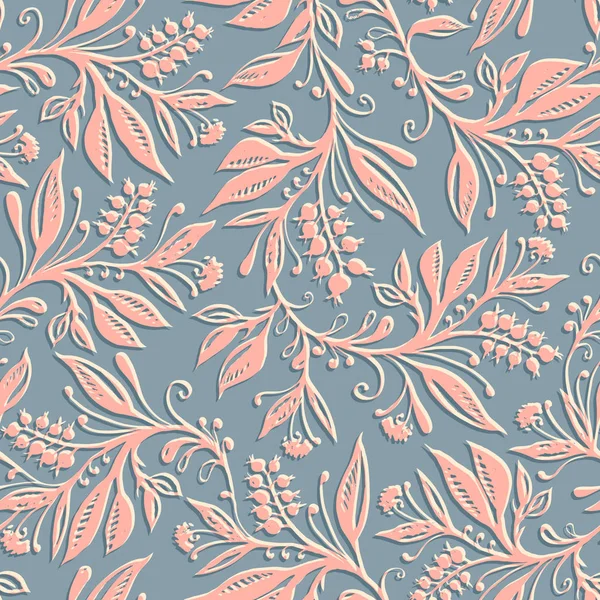 Motif Floral Sans Couture Avec Des Feuilles Des Baies Dessin — Image vectorielle