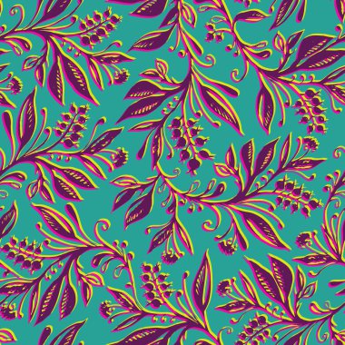 Yaprak ve böğürtlenli çiçek deseni. El çizimi ve dijital. Başlık için arkaplan, blog için resim, dekorasyon. Duvar kağıtları, tekstil ve kumaşlar için tasarım.