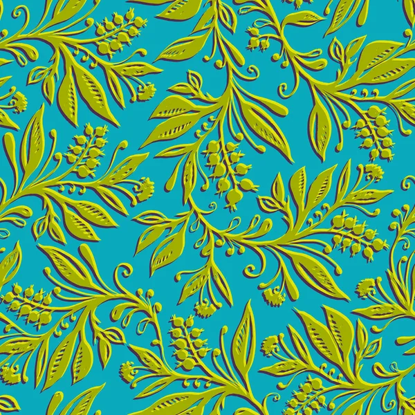 Padrão Sem Costura Floral Com Folhas Bagas Mão Desenhada Digitalizada —  Vetores de Stock