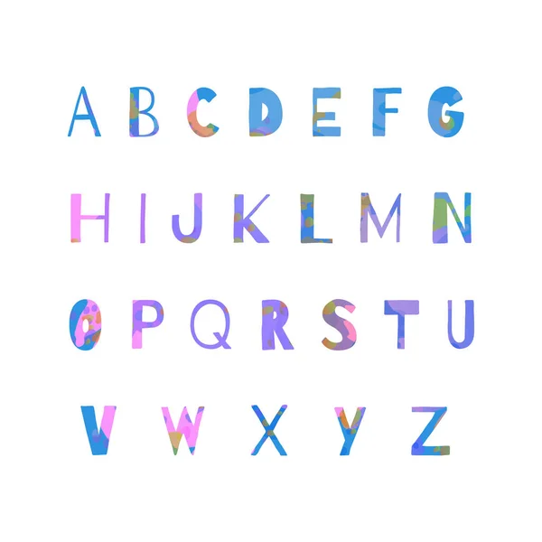 Alfabet Kolorze Fioletowym Niebieskim Zielonym Różowym Kolaż Elementów Abc Izolowanych — Wektor stockowy