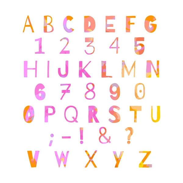 Alfabet Kolorze Fioletowym Pomarańczowym Żółtym Różowym Kolaż Elementów Abc Izolowanych — Wektor stockowy