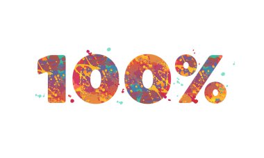 % 100 - beyaz arkaplanda kırmızı, sarı ve deniz mavisi renklerinde çok renkli boyalar bulunan tipografi yazıları.