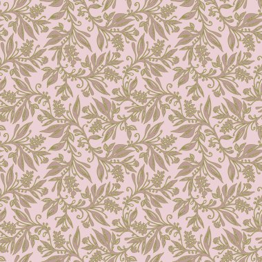 Yapraklar ve böğürtlenler açık yeşil ve pembe palette.