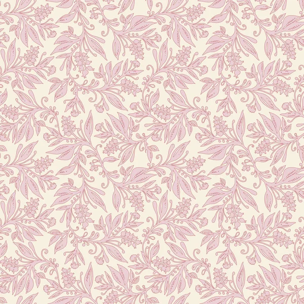 Motif floral sans couture avec des feuilles et des baies aux couleurs rose et crème — Image vectorielle