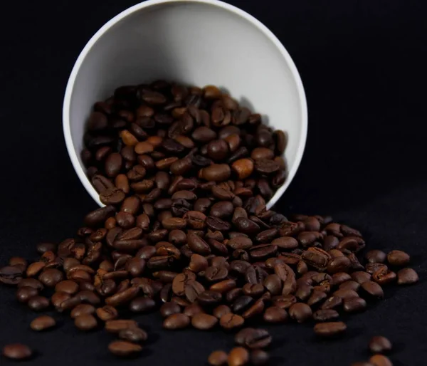 Coffee Beans Cup Black Background — Stock Photo, Image