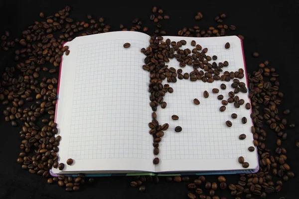 Notepad Coffee Beans — Stock Photo, Image