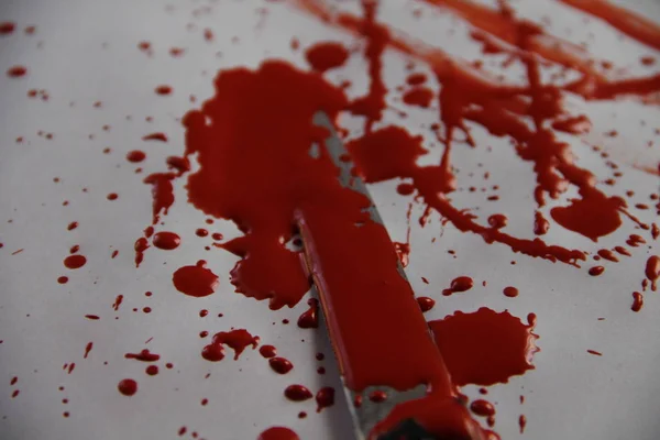 白い紙の上に血のナイフ — ストック写真