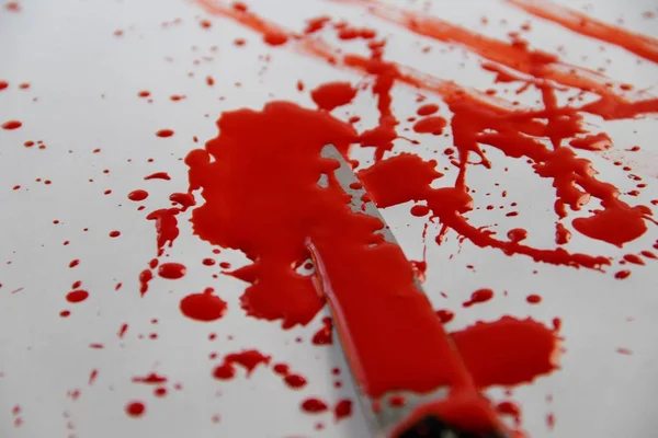 白い紙の上に血のナイフ — ストック写真
