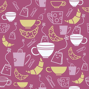 Vektör kırmızı Bahçe çay partisi sorunsuz tekrar desen arka plan. Kumaş, duvar kağıdı, hediye paketi, scrapbooking için mükemmel.   