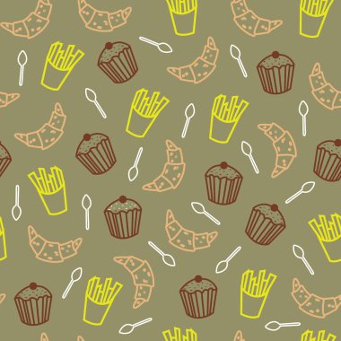 Çay partisi aperatifler vektör dikişsiz desen arka plan. Kumaş, kağıt havlu, ambalaj, duvar kağıdı projeleri ve daha birçok yüzey için mükemmel kullanım.