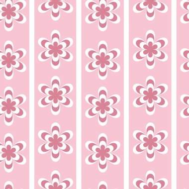 Beyaz şeritler ile Vektör Pastel pembe çiçek tekrar