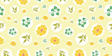 Yeşil yapraklı vektör sarı ayçiçeği dikişsiz