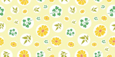 Vector yellow sunflower with green leafs seamless clipart