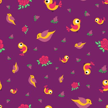 Vektör renkli kuşlar ve güzel güller sorunsuz