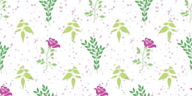 Vektör pastel pruple gül ve yeşil yapraklar ile