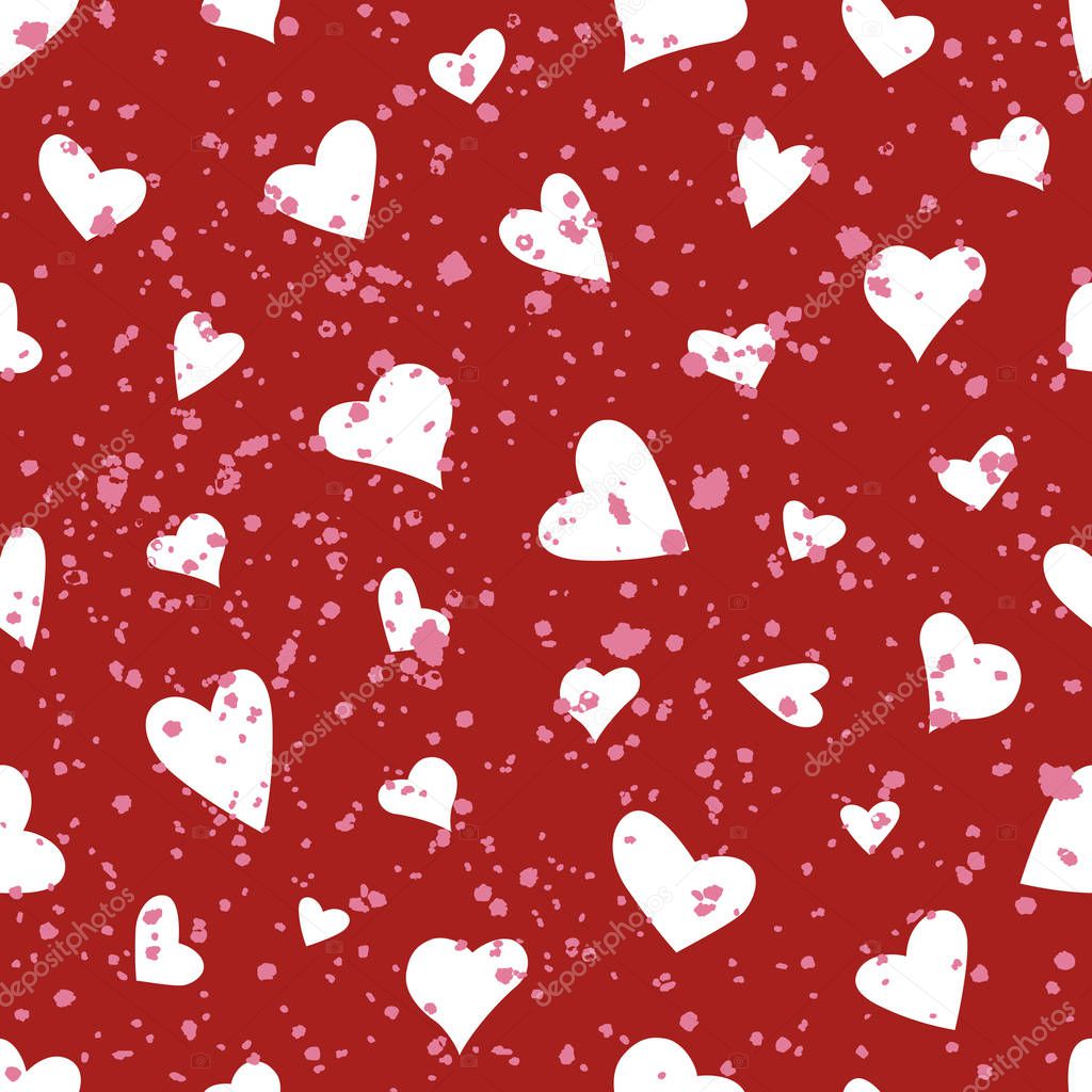 Vector lovely white hearts with texture seamless