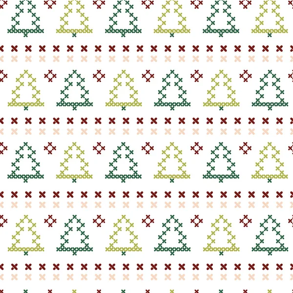 Vector cross stitch christmas trees and stars — Stock Vector