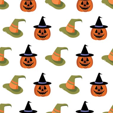 Cadılar bayramı balkabakları ve cadı şapkaları