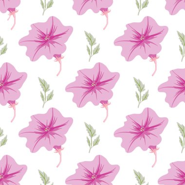 Beyaz yüzeyde yapraksız desenli sevimli vektör pembe petunya çiçeği