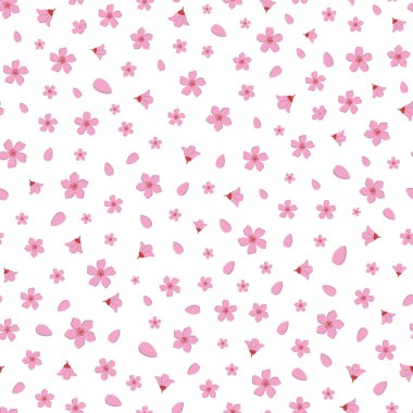 Vektör güzel pembe kiraz çiçekleri ve beyaz yüzeyde yapraksız desen