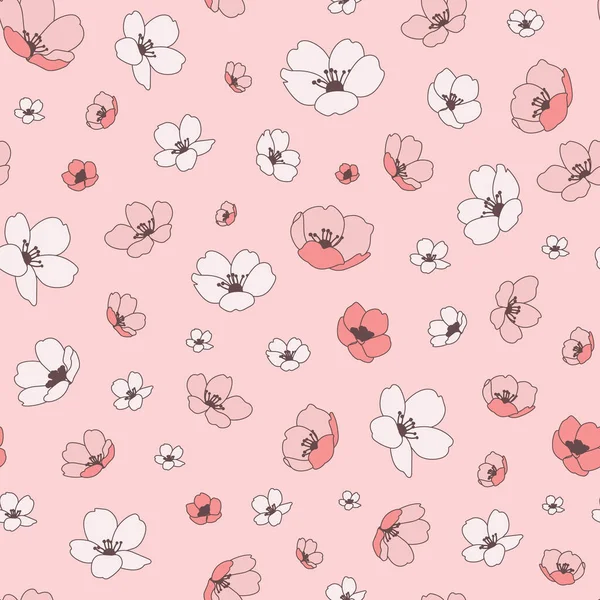 Vector ziemlich rosa Kirschblüte Blumen nahtlose Muster Hintergrund lizenzfreie Stockillustrationen
