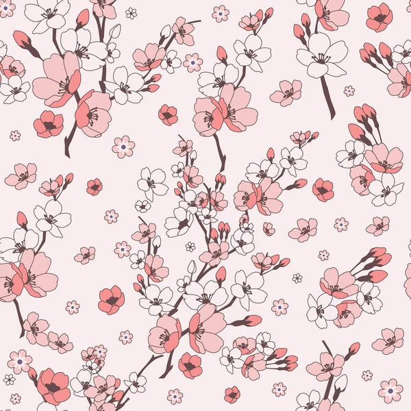 Vector ziemlich rosa Kirschblüten nahtlose Muster Hintergrund — Stockvektor