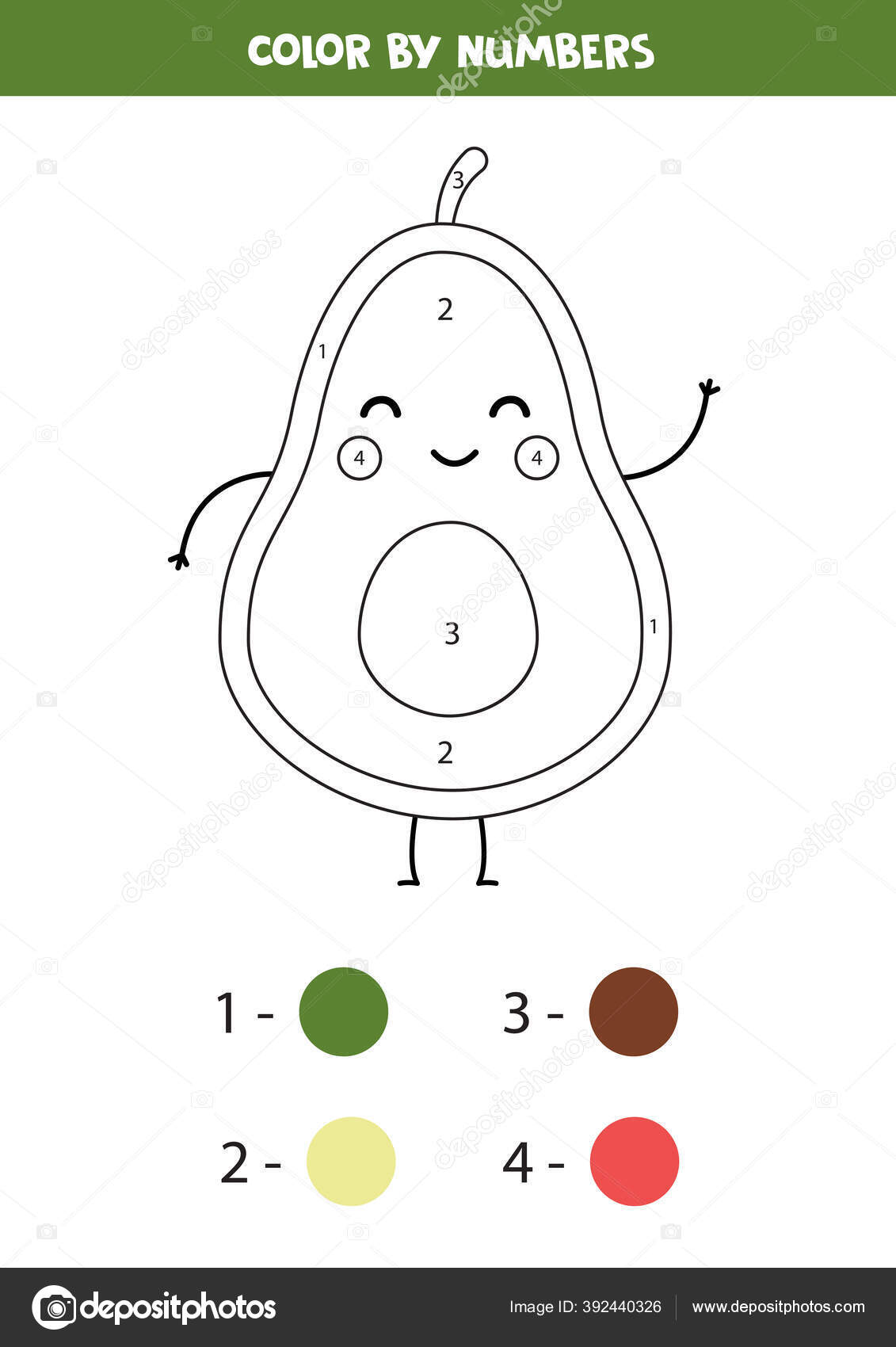 Cute Avocado Coloring Page Color By Numbers Stock Vector Royalty Free Vector Image By C Milya24 392440326