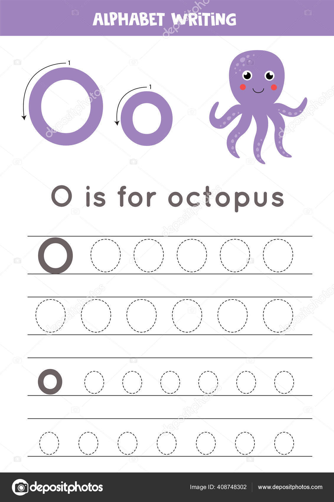 o is for octopus tracing english alphabet worksheet stock vector image by c milya24 408748302