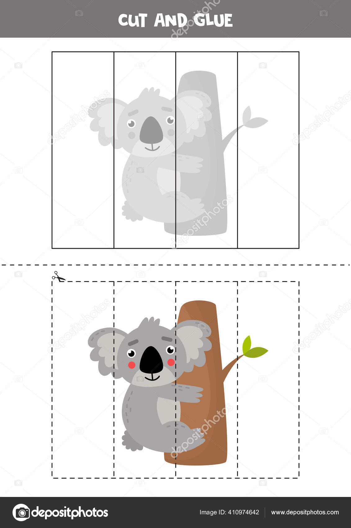 Juego De Corte Y Pegamento Para Ninos Preescolares Linda Caricatura Koala Imagen Vectorial De C Milya24 410974642 Depositphotos