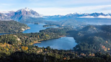 Gorgeous view from the top of Cerro Companario in Nahuel Huapi National Park, San Carlos de Bariloche (or simply, Bariloche), Rio Negro, located on the northern edge of Argentina's Patagonia region clipart