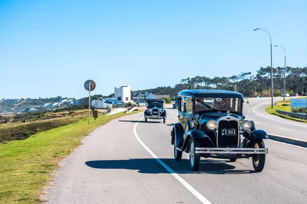 Maldonado Uruguay Juli 2018 Deltagarna Vinter Paraden Veteranbilar Staden Punta — Stockfoto