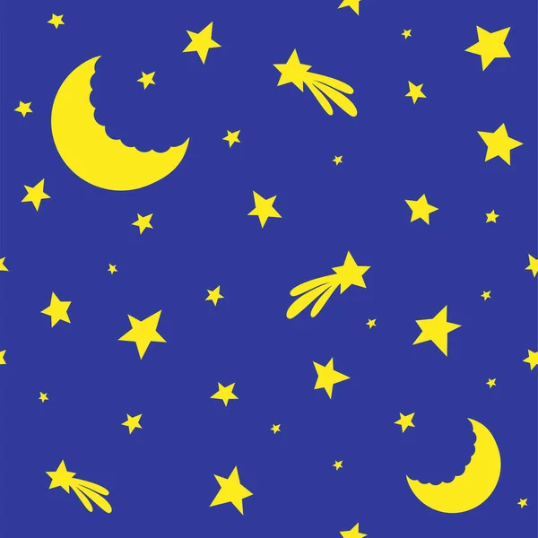 Csillagos ég. A Hold ragyog a csillagok körül, és üstökösök. — Stock Vector